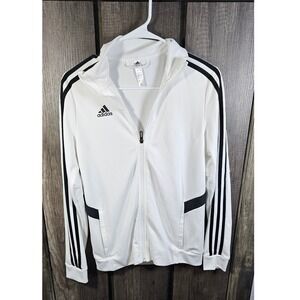 Adidas Track Jacket White Black Stripes Full Zip Size S